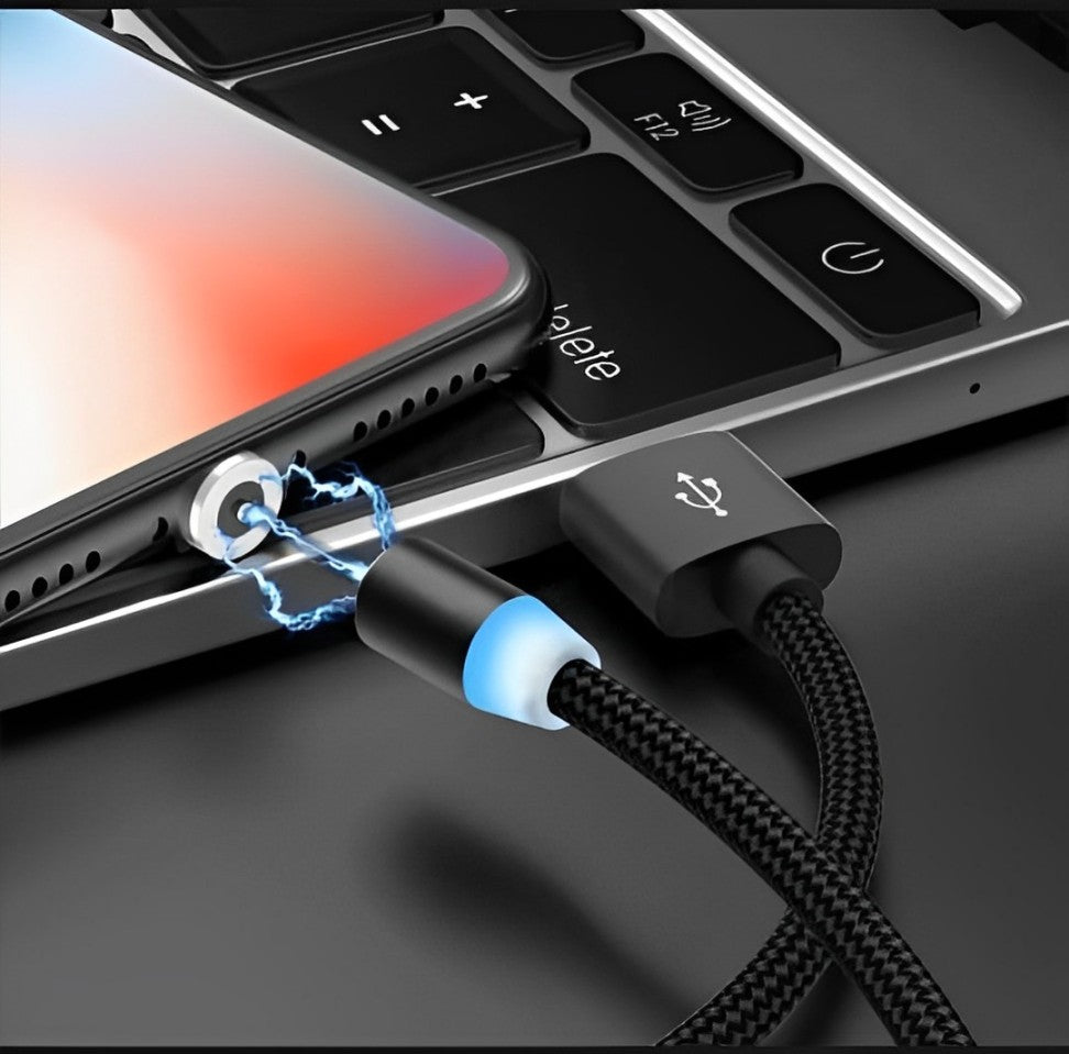 Universal 3 in 1 Magnetic Charging Cable for Type C, Micro USB, and Apple Lightning: Fast and 360°/180° Charging